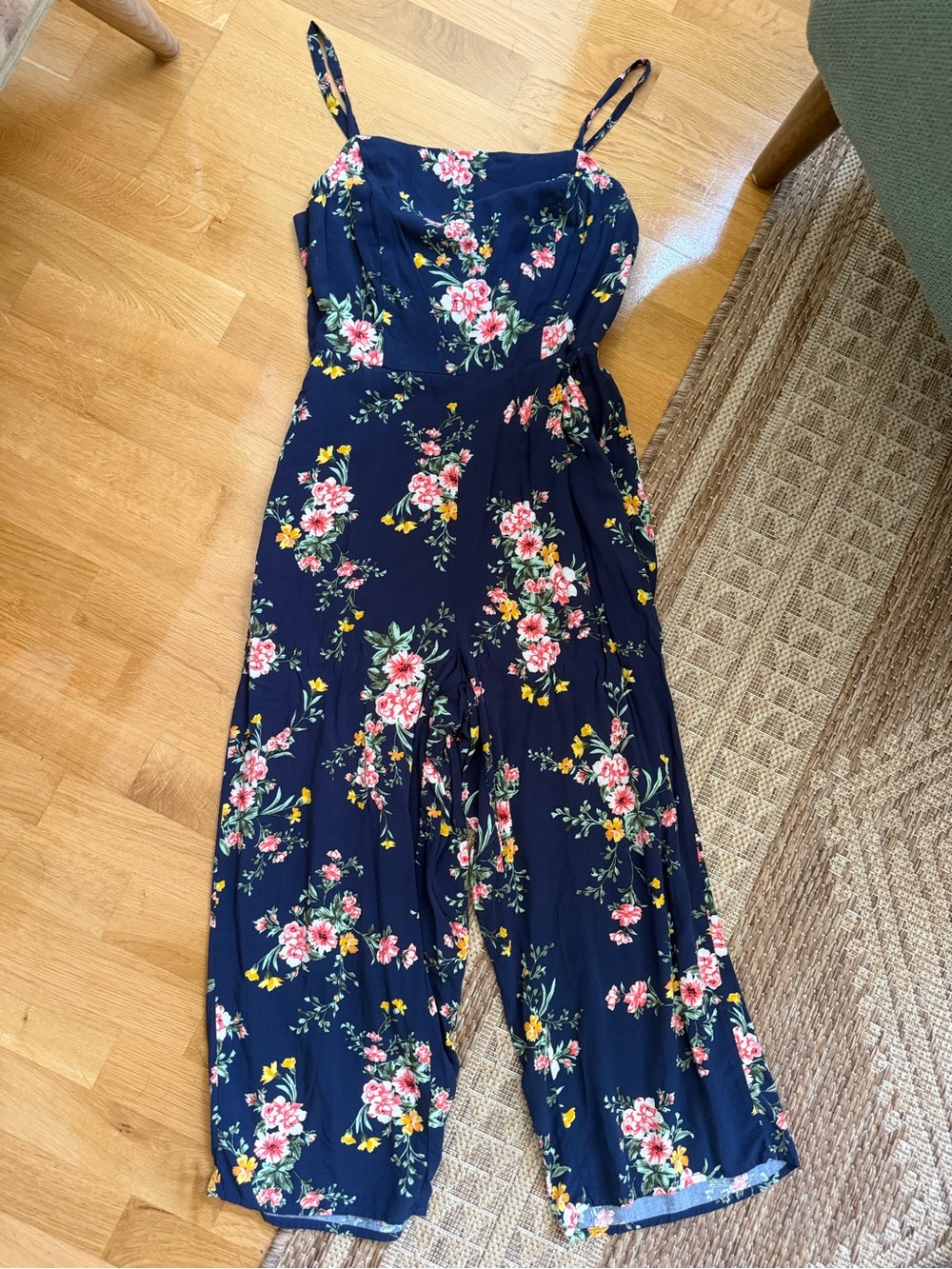 Old Navy Navy Floral Spaghetti-Strap Wide Leg Jumpsuit